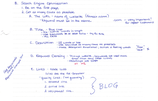image - a page from my notes, where I outlined this blog post.